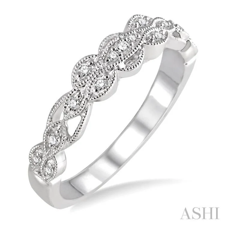 Women’s antique engagement rings-1/10 Ctw Round Cut Diamond Wedding Band in 14K White Gold