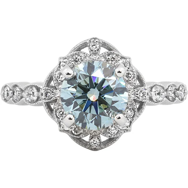 Women’s vintage-inspired engagement rings-Gems of Distinction Collection's 14k White Gold 1.40ct Irradiated Blue Diamond & 1.66ctw White Diamond Ring