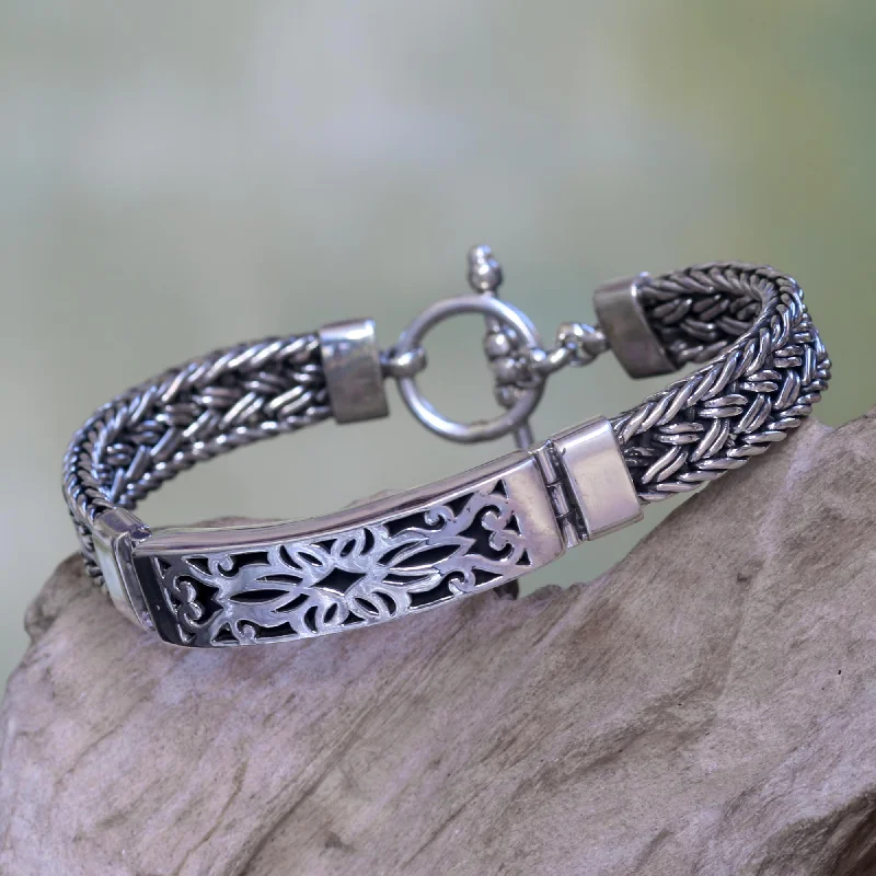 Women’s adjustable bracelets-Taksu Bali Unique Sterling Silver 925 Pendant Bracelet from Indonesia