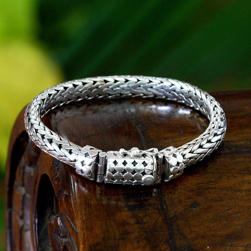 Women’s simple silver bracelets-Dragon Men's Sterling Silver Chain Bracelet