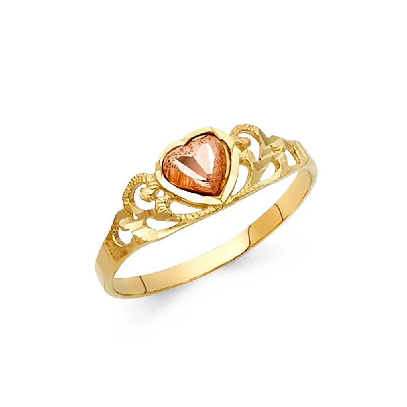 Women’s mixed metal rings-14K Solid Gold Fancy Heart Ring