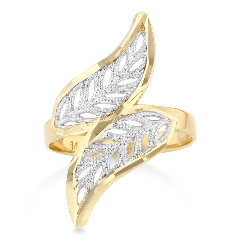 Women’s platinum diamond rings-14K Solid Gold Fancy Leaves Ring