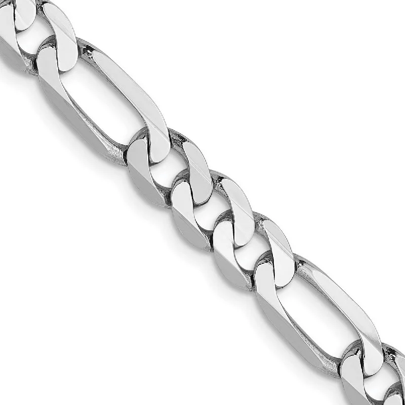 Women’s romantic bracelets-Curata 14k White Gold 5.5mm Flat Figaro Chain Bracelet