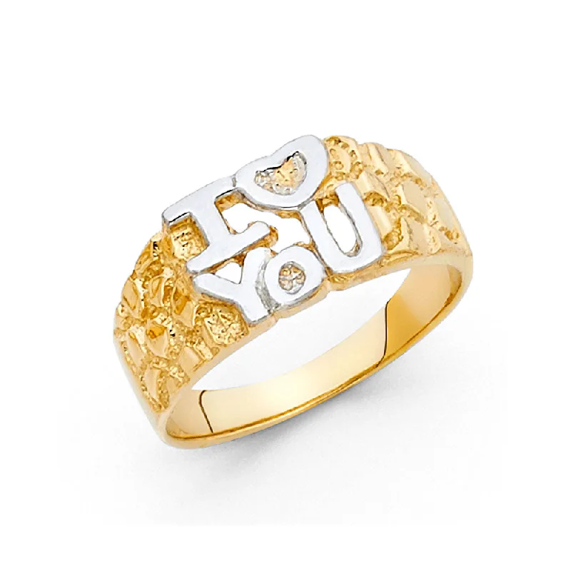 Women’s vintage diamond rings-14K Solid Gold I Love You Ring