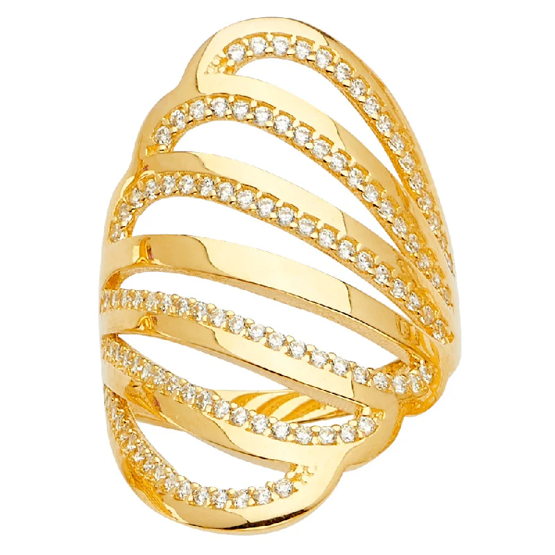 Women’s sapphire rings-14K Solid Gold Multi Line Channel Set Trendy CZ Ring