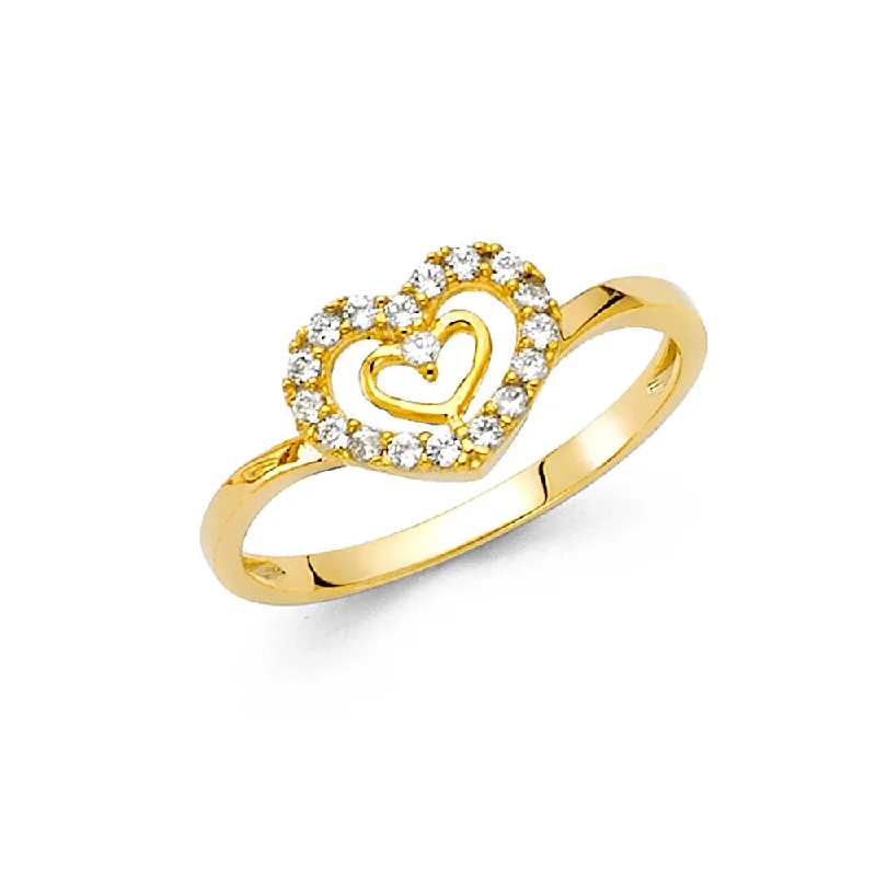 Women’s birthstone rings-14K Solid Gold CZ Double Heart Fancy Ring