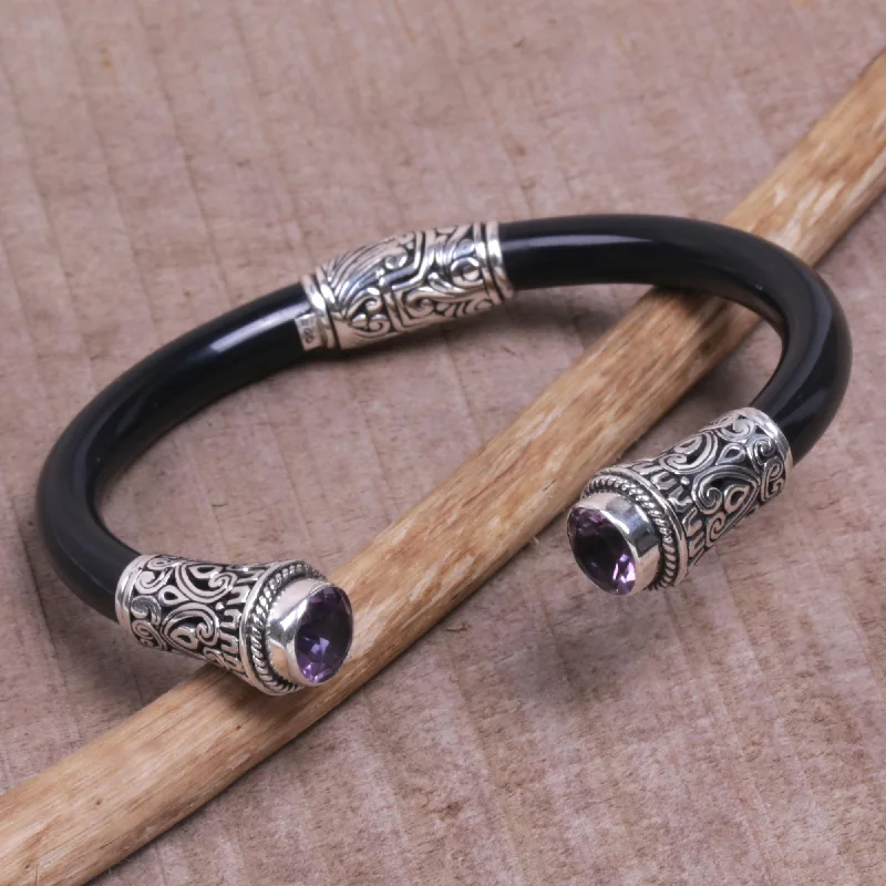 Women’s stackable bracelets-Heart of the Jungle Amethyst and Sterling Silver Cuff Bracelet from Bali