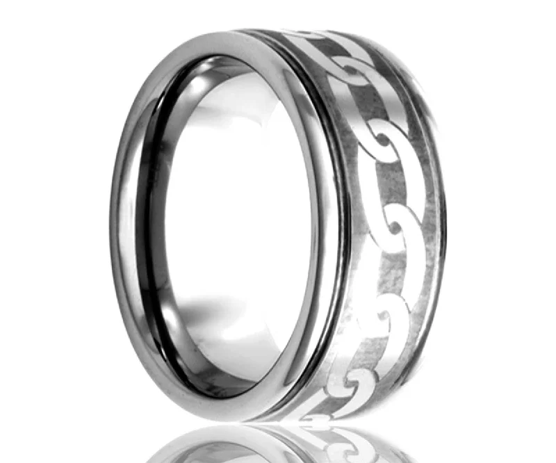 Women’s ruby rings-Men's Deep Groove Tungsten Ring With Laser Pattern