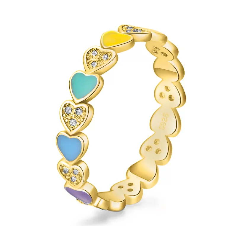 Women’s minimalist engagement rings-Multi Color Enamel Pave Heart Ring