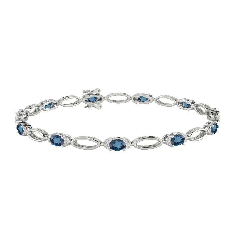 Women’s adjustable bracelets-5.90 Carat Natural London Blue Topaz and White Zircon Link Bracelet in Sterling Silver