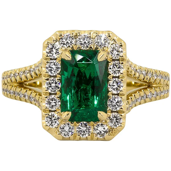 Women’s engraved engagement rings-Gems of Distinction Collection's 18K Yellow Gold 1.48ct Emerald & .50ctw Diamond Ring