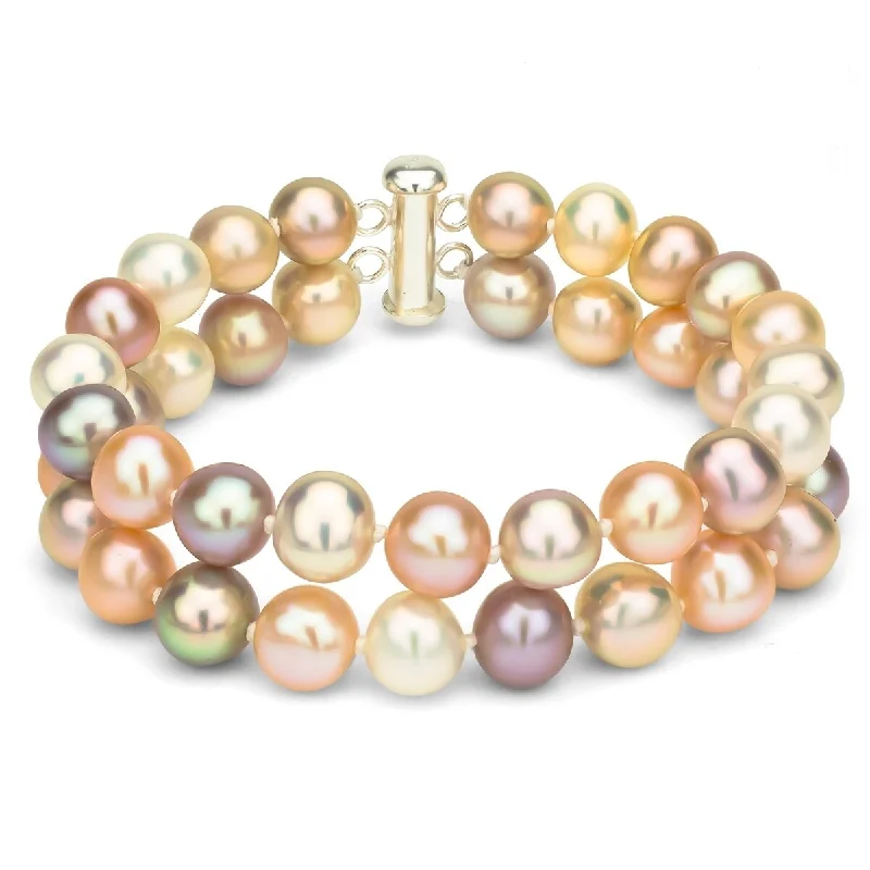 Women’s crystal bracelets-DaVonna Sterling Silver 2-row Multi Pink Freshwater Cultured Pearl Bracelet, 8-9mm