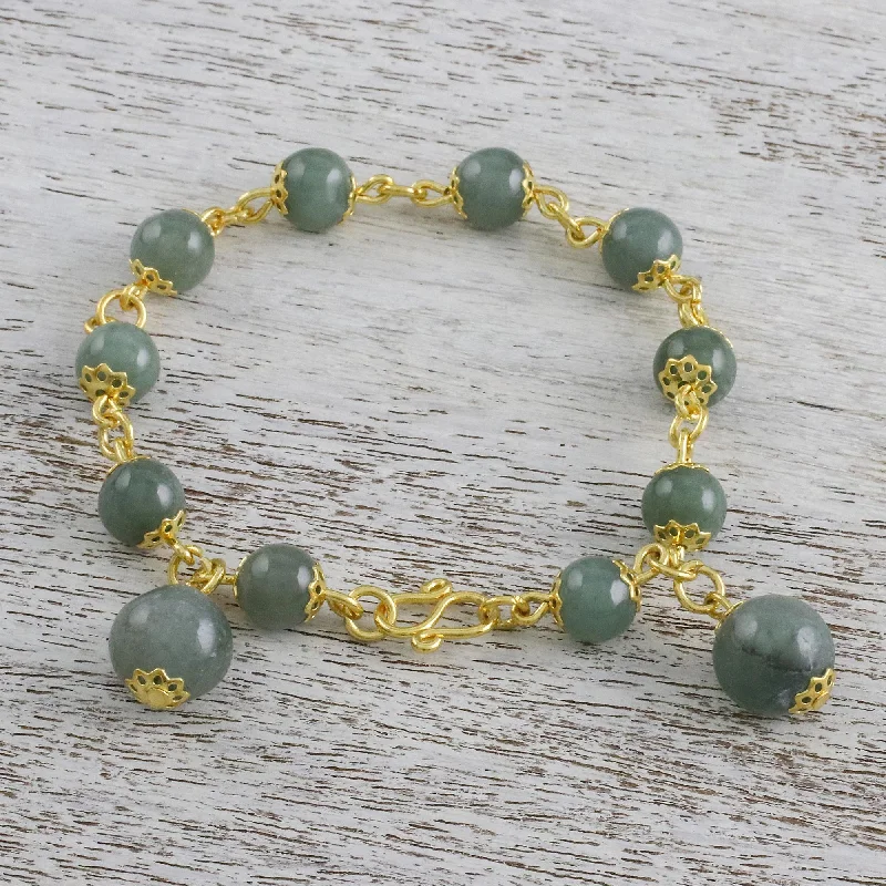 Women’s sleek bangles-Jade Deluxe 18K Gold Plated Jade Link Bracelet with Hook Clasp