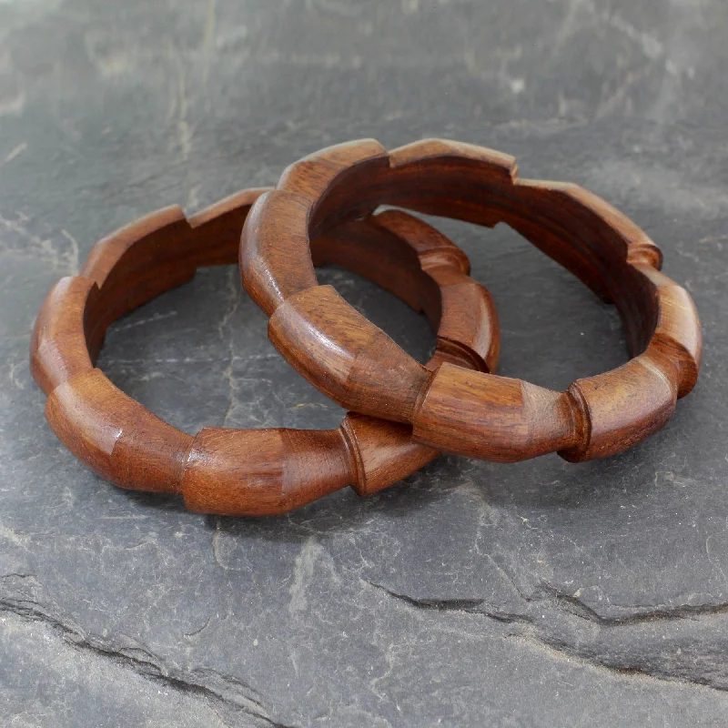 Women’s vintage charm bracelets-Forest Suns Handmade Wood Bangle Bracelets (Pair)