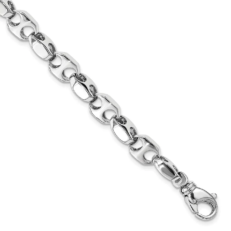 Women’s bohemian bangles-14k White Gold 7.2mm Hand-polished Fancy Link Bracelet, 8.25"