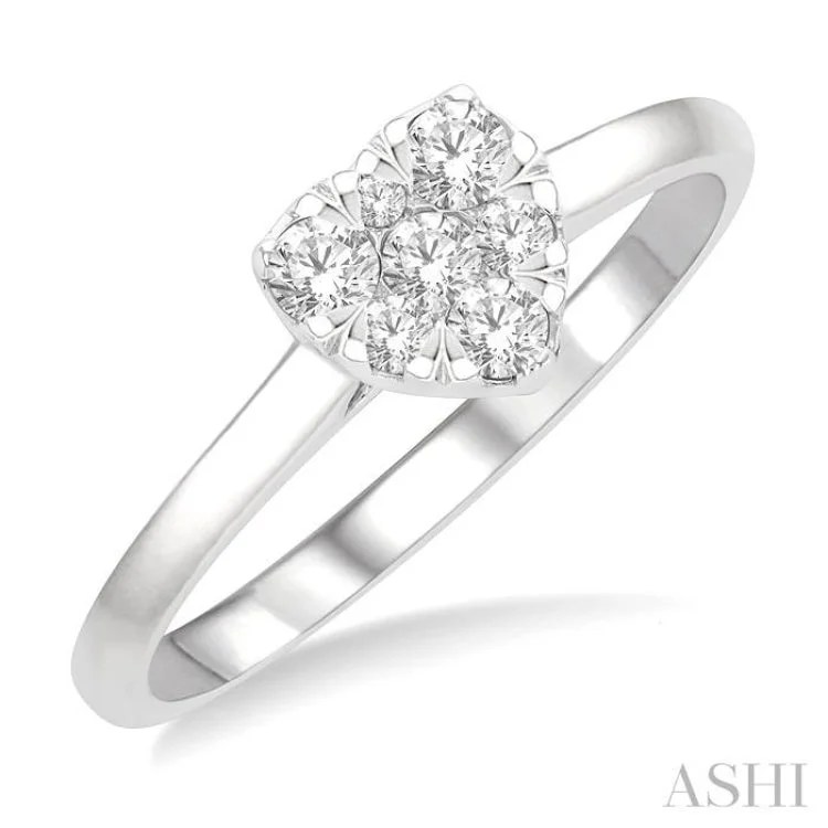 Women’s romantic engagement rings-1/8 Ctw Round Cut Diamond Heart Shape Lovebright Ring in 14K White Gold