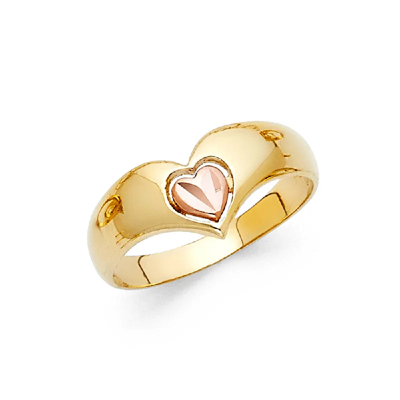 Women’s personalized birthstone rings-14K Solid Gold Fancy Heart V Shaped Ring