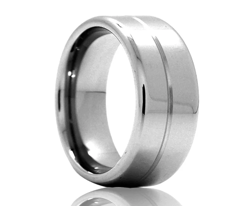 Women’s rose diamond rings-Flat Tungsten Grove In The Center Ring