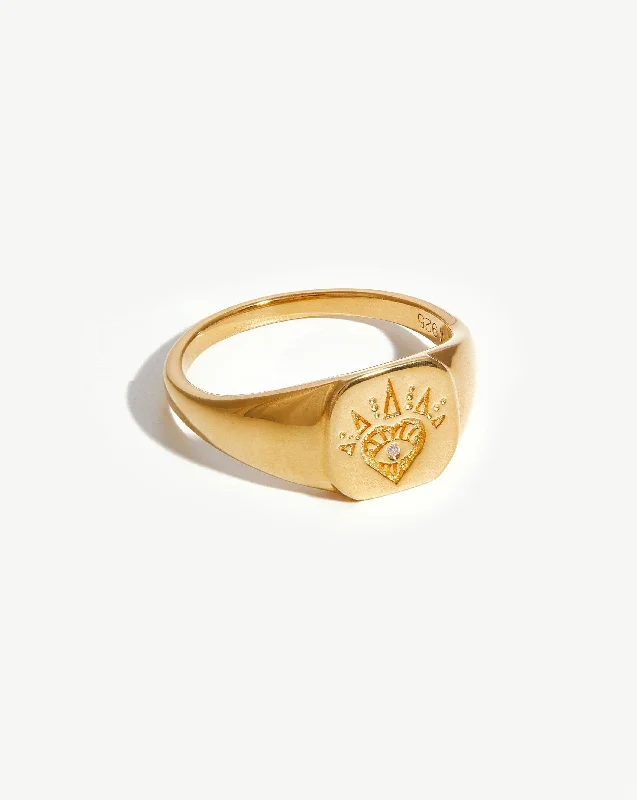 Women’s custom rings-Open Heart Signet Ring | 18ct Gold Vermeil