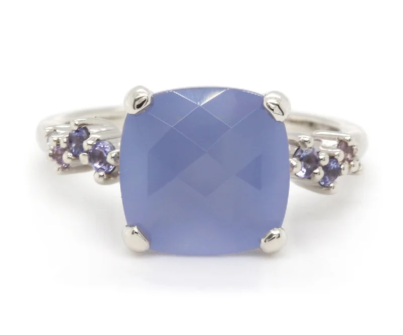 Women’s sapphire rings-Romantic Chalcedony Tanzanite and Sapphire Pastel Ring