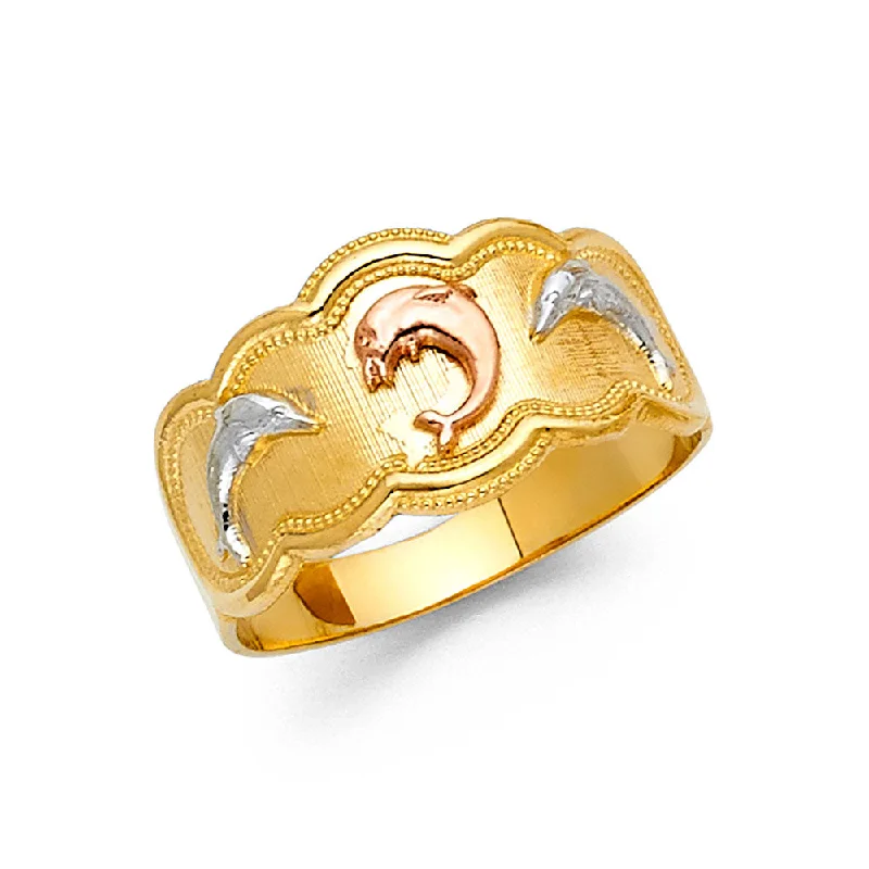 Women’s platinum wedding bands-14K Solid Gold Fancy Dolphin Ring