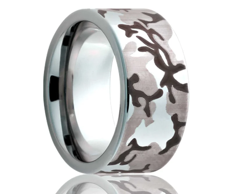 Women’s elegant sapphire rings-Flat Urban Camo Engraved Titanium Ring