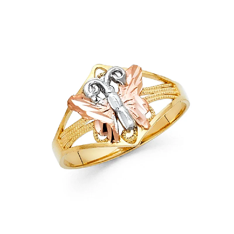 Women’s gold rings-14K Solid Gold Fancy Butterfly Ring