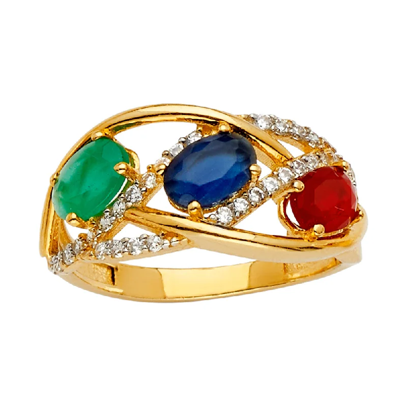 Women’s stackable rings-14K Solid Gold Multi Color Birthstone CZ Ring