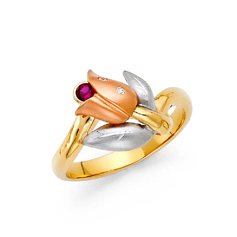 Women’s modern rings-14K Solid Gold CZ Fancy Tulip Flower Ring