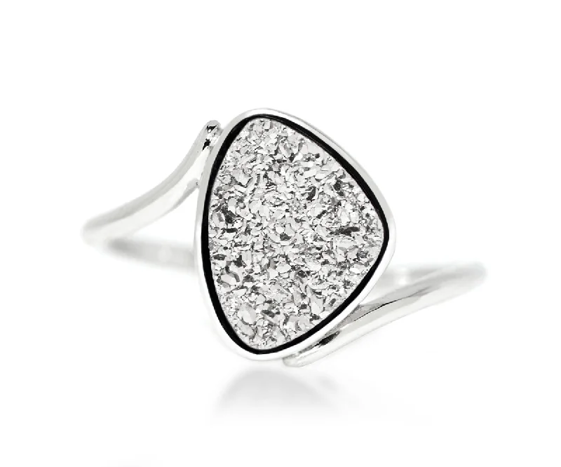 Women’s infinity diamond rings-Bypass Trillion Platinum Druzy Ring