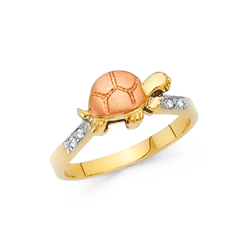 Women’s amethyst rings-14K Solid Gold CZ Fancy Little Turtle Ring