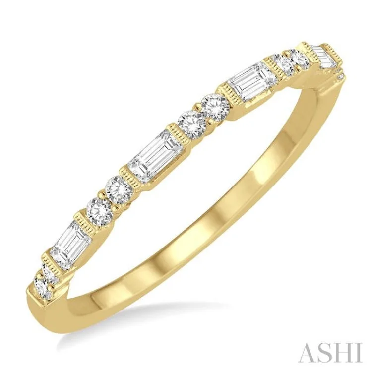 Women’s three-stone engagement rings-1/3 ctw Baguette and Round Cut Diamond Wedding Band in 14K Yellow Gold