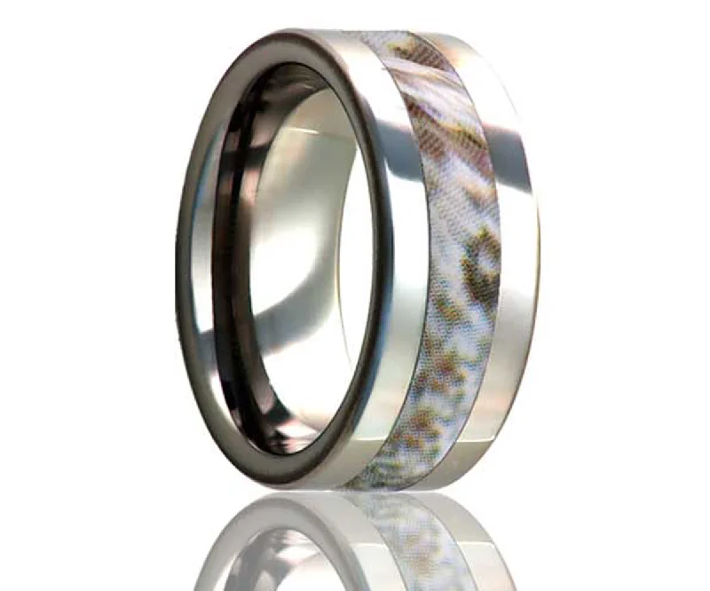 Women’s custom rings-Flat Edge Snow Shadow Camo Titanium Ring