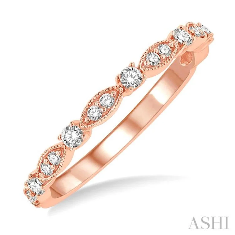 Women’s eternity band engagement rings-1/4 ctw Lattice Marquise and Circular Mount Round Cut Diamond Stackable Band in 14K Rose Gold