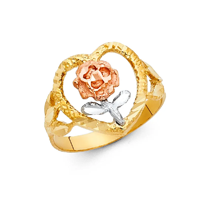 Women’s cushion cut rings-14K Solid Gold Fancy Heart & Flower Ring