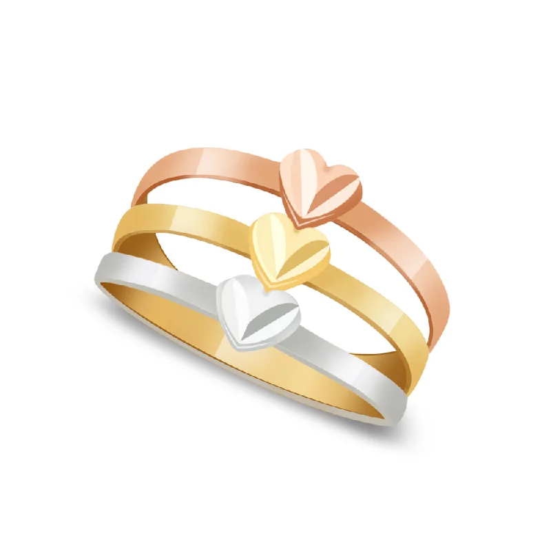 Women’s men’s style rings-14K Solid Gold Triple Heart Semanario Ring