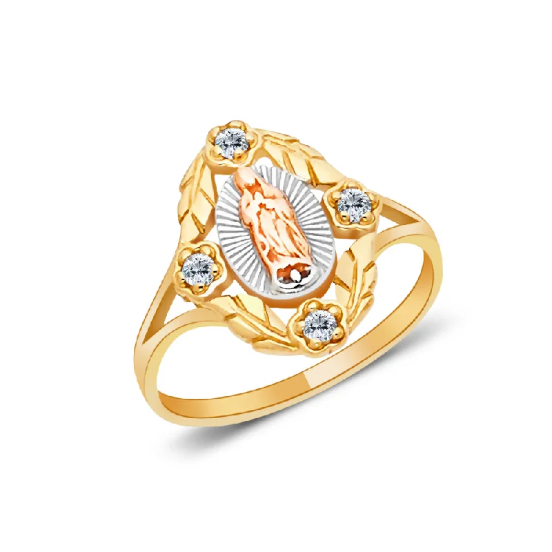 Women’s large statement rings-14K Solid Gold CZ Religious Ring