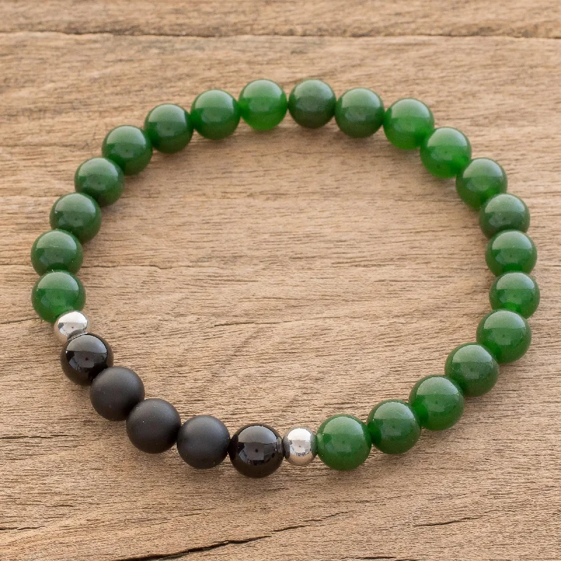 Women’s personalized charm bracelets-Awake Men's Jade and Agate Beaded Stretch Bracelet from Costa Rica