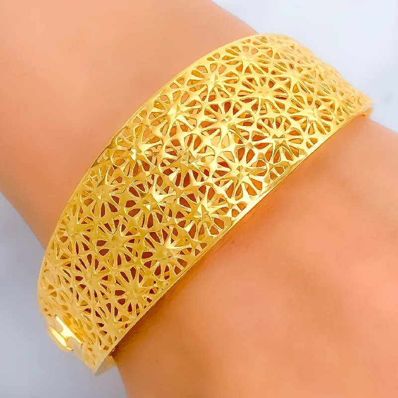 Women’s sterling silver bracelets-Fashionable Mesh 21k Gold  Bangle Bracelet