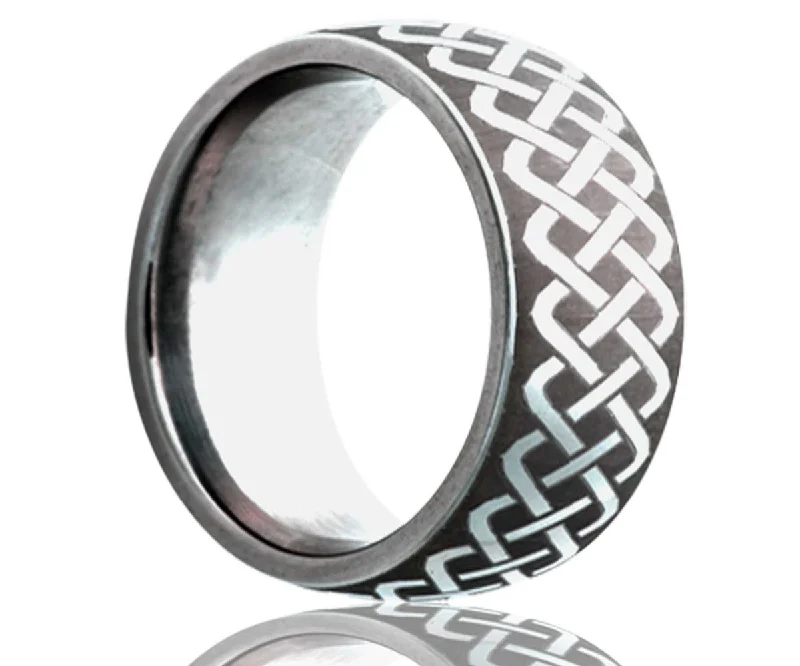 Women’s rose gold wedding bands-Cobalt Dome Laser Engraved Weaved Ring