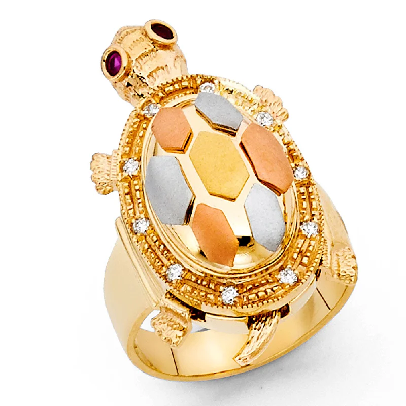 Women’s rose diamond rings-14K Solid Gold Fancy Lucky Turtle Ring