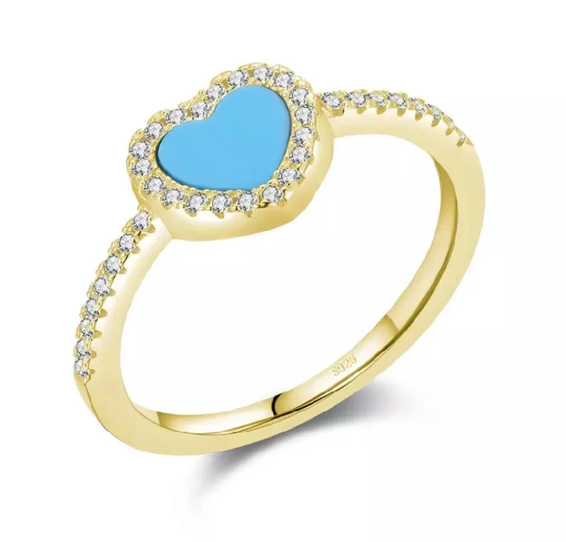 Women’s gold solitaire rings-Turquoise Heart Ring