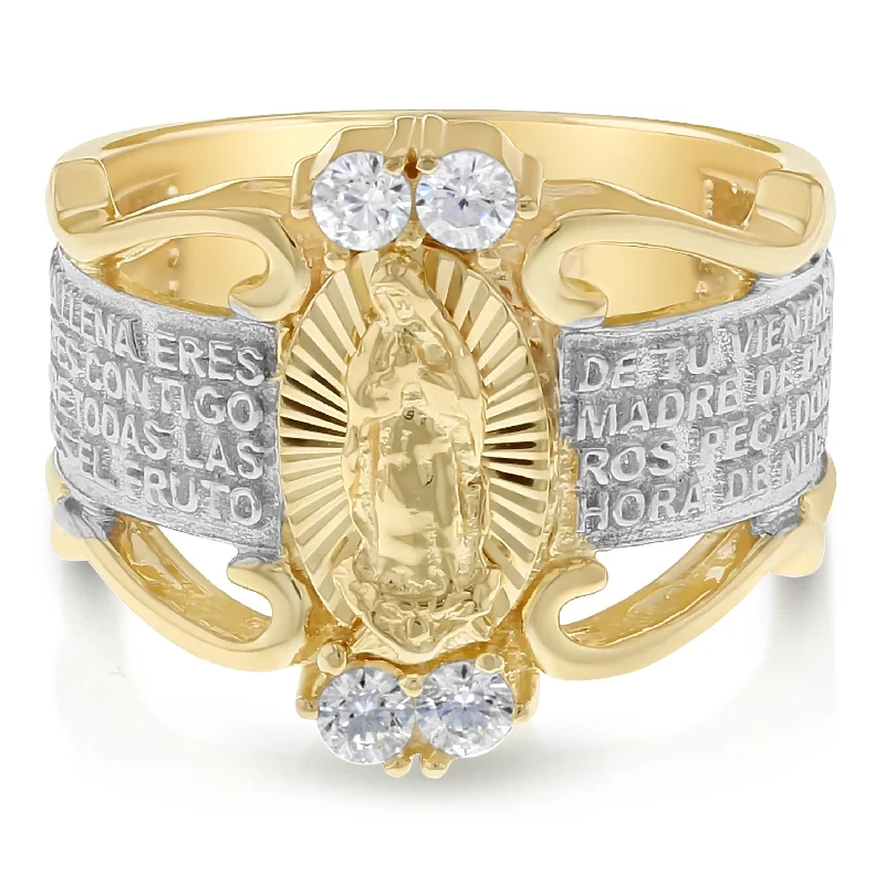 Women’s wedding bands-14K Solid Gold CZ Virgin Mary Religious Ring