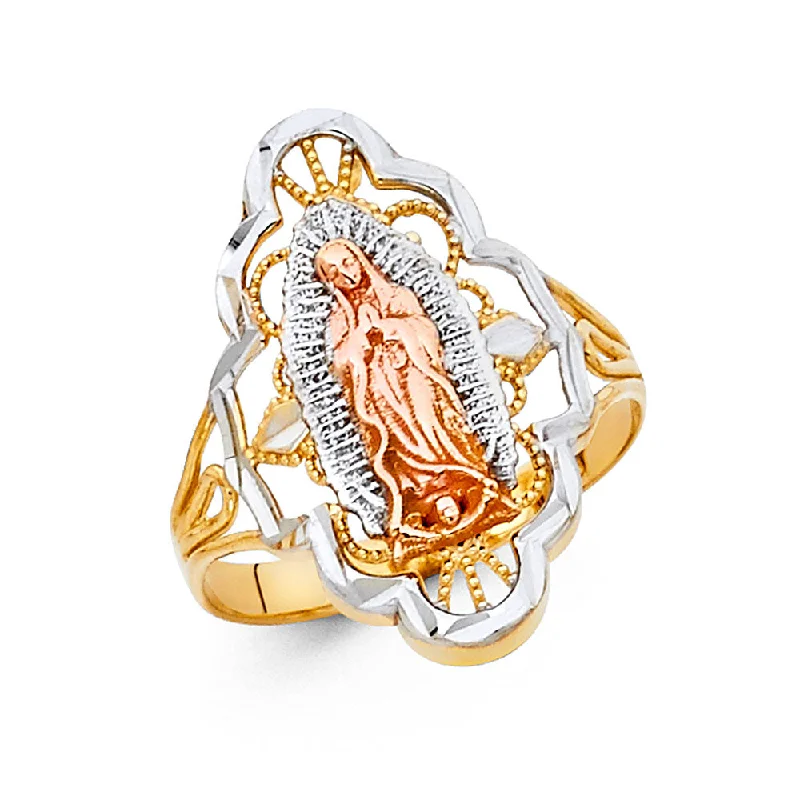 Women’s bold gemstone rings-14K Solid Gold Guadalupe Religious Ring