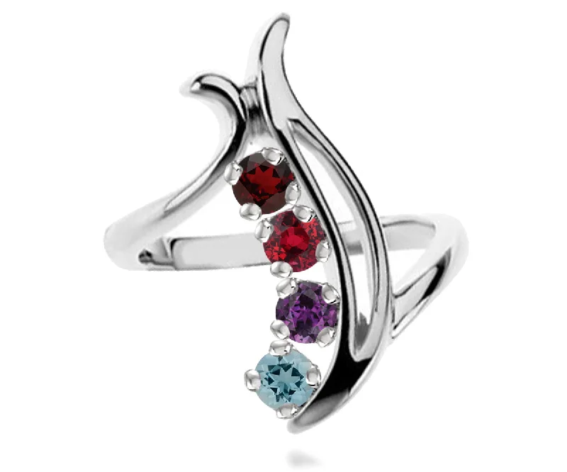 Women’s elegant wedding rings-Contemporary Journey Mothers Birthstone Family Silver Ring