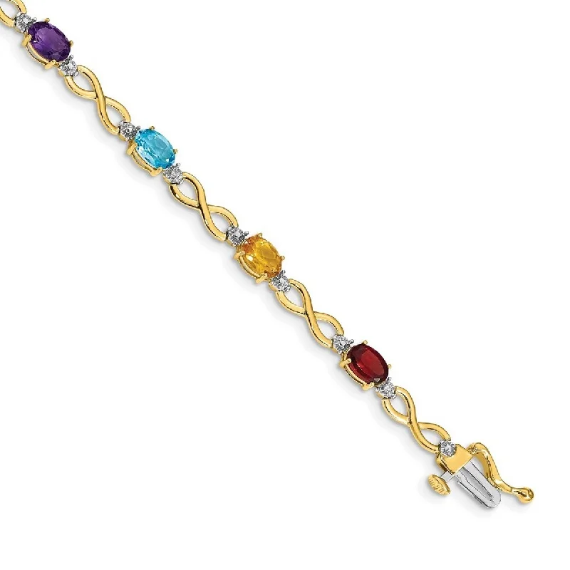 Women’s sterling silver bracelets-Curata 5mm 14k Rainbow Gemstone and Diamond Bracelet