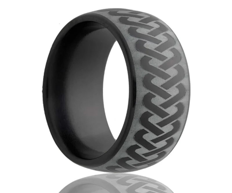 Women’s stackable rings-Black Laser Engraved Braided Ceramic Ring