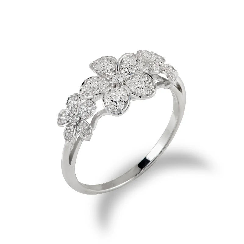 Women’s engagement rings with halo diamonds-Plumeria Ring in White Gold with Diamonds - 10mm