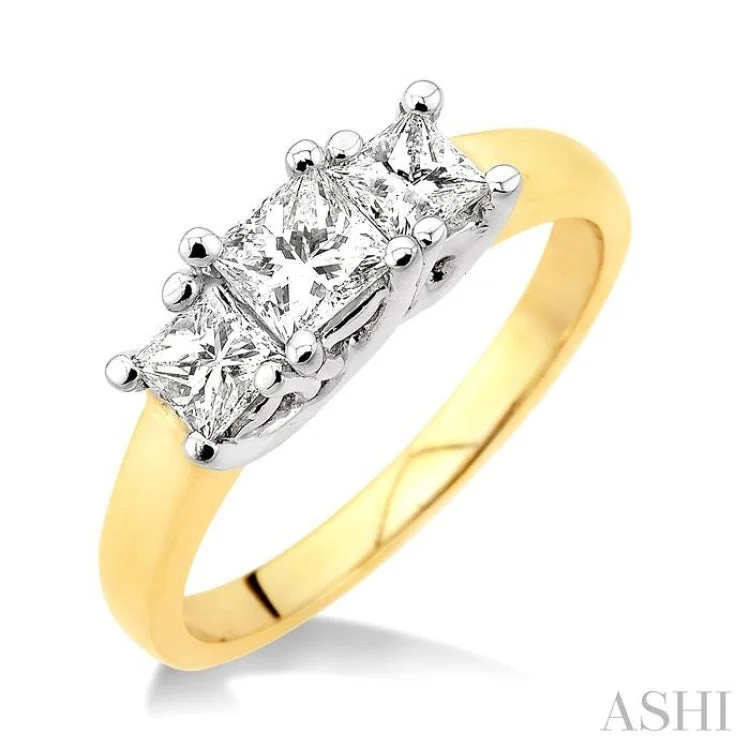 Women’s gold engagement rings-1 Ctw Three Stone Princess Cut Diamond Ring in 14K Yellow and White Gold