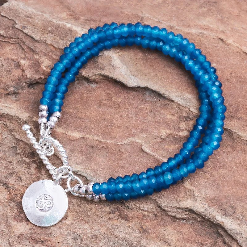 Women’s simple bracelets-Ever Blue 950 Silver and Blue Quartz Beaded Bracelet